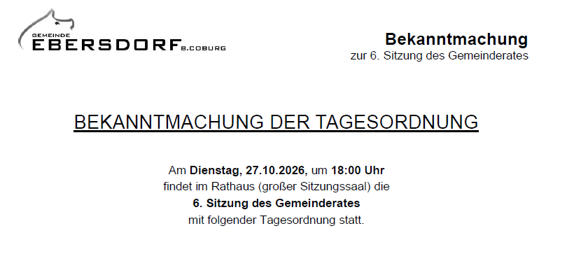 Einladung zur nächsten Gemeinderatssitzung